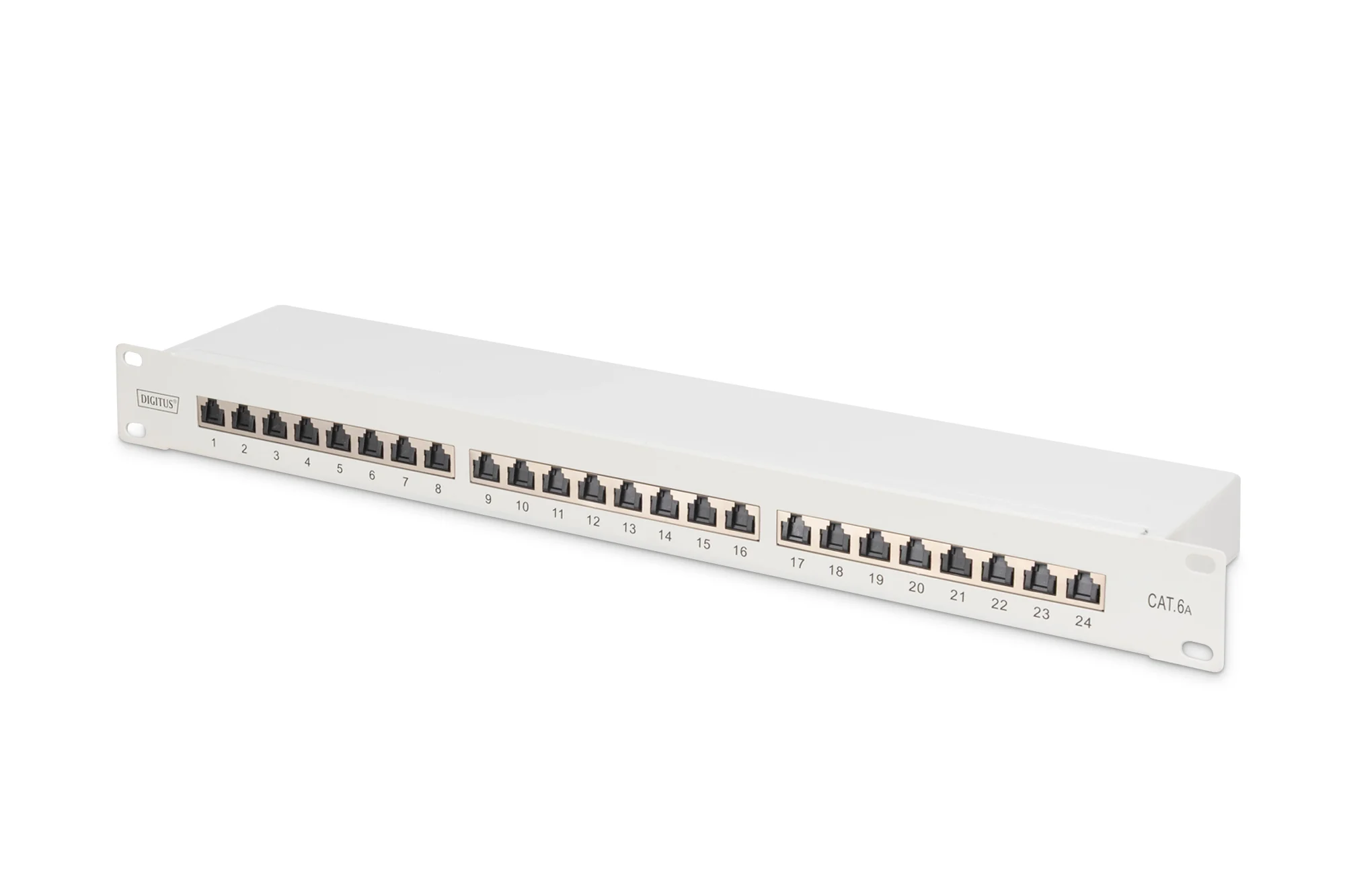 DIGITUS 19" Patch Panel Kat.6A (tief), 24 x RJ45, 1 HE, lichtgrau (RAL 7035) (EAN: 4016032288428)