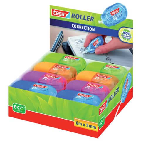 tesa ecoLogo Einweg-Mini-Korrekturroller, 5mm x 6 m, Display (EAN: 4042448225818)