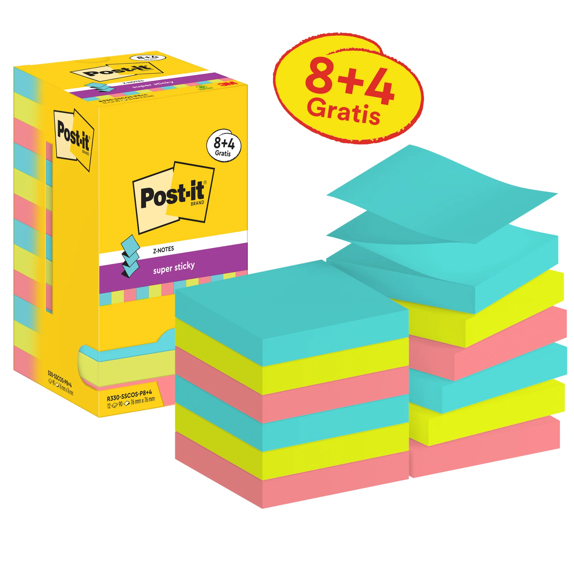 Post-it Haftnotizen super sticky z-notes Haftnotizen, 8+4 (EAN: 4064035065584)