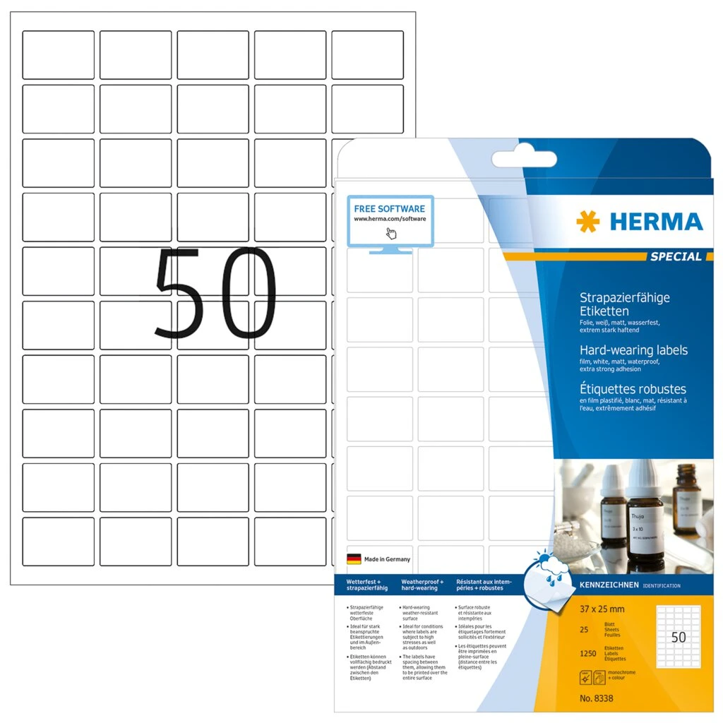 HERMA Polyester-Etiketten SPECIAL, 37 x 25 mm, weiß (EAN: 4008705083386)