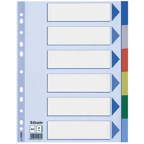 Esselte Kunststoff-Register, blanko, A4, PP, 6-teilig, mehrfarbig (EAN: 5902812152609)