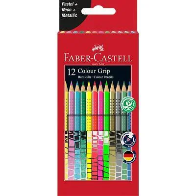 FABER-CASTELL Dreikant-Buntstifte Colour GRIP, 12er Etui, 4 x pastell, 4 x neon, 4 x metallic (EAN: 4005402015696)