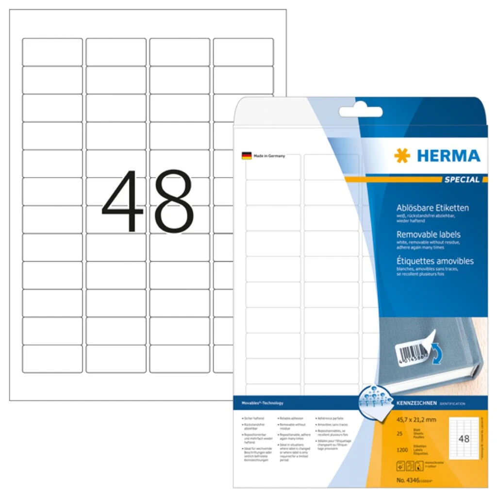 HERMA Universal-Etiketten SPECIAL, 45,7 x 21,2 mm, weiß (EAN: 4008705043465)