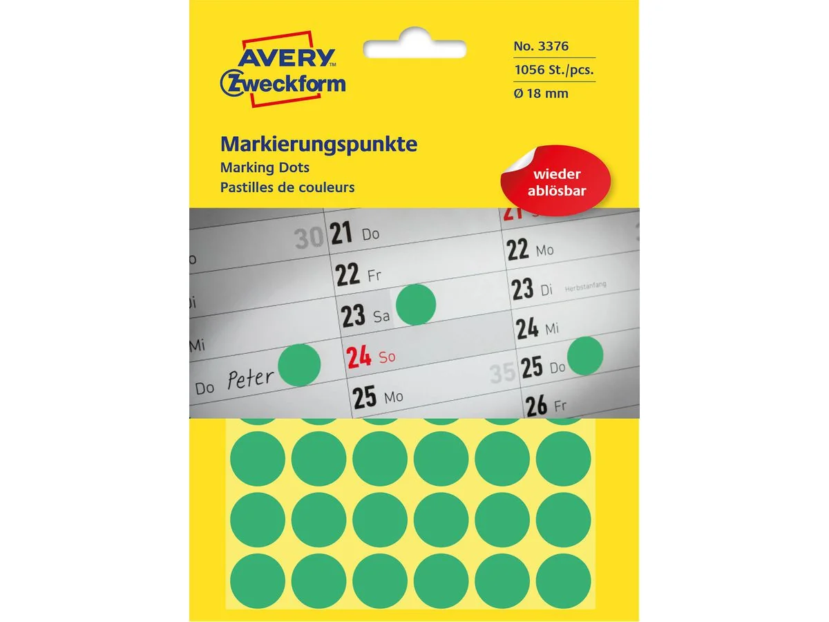 AVERY Zweckform Markierungspunkte, Durchmesser 18 mm, grün (EAN: 4004182033760)