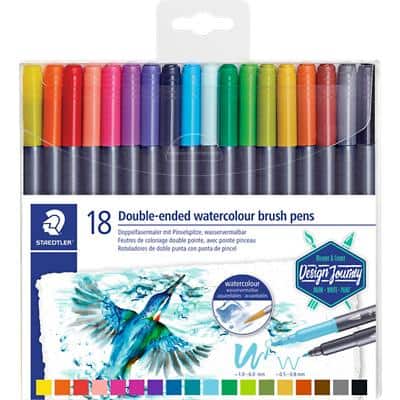 STAEDTLER Doppel-Fasermaler mit Pinselspitze, 18er Etui (EAN: 4007817042830)
