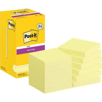 Post-it Haftnotizen super sticky notes, 76 x 76 mm, 8+4, gelb (EAN: 4064035072643)