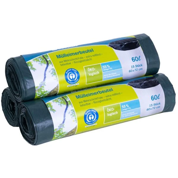 Secolan Mülleimerbeutel, grün/schwarz, 60 Liter, 30 my (EAN: 4260123533267)