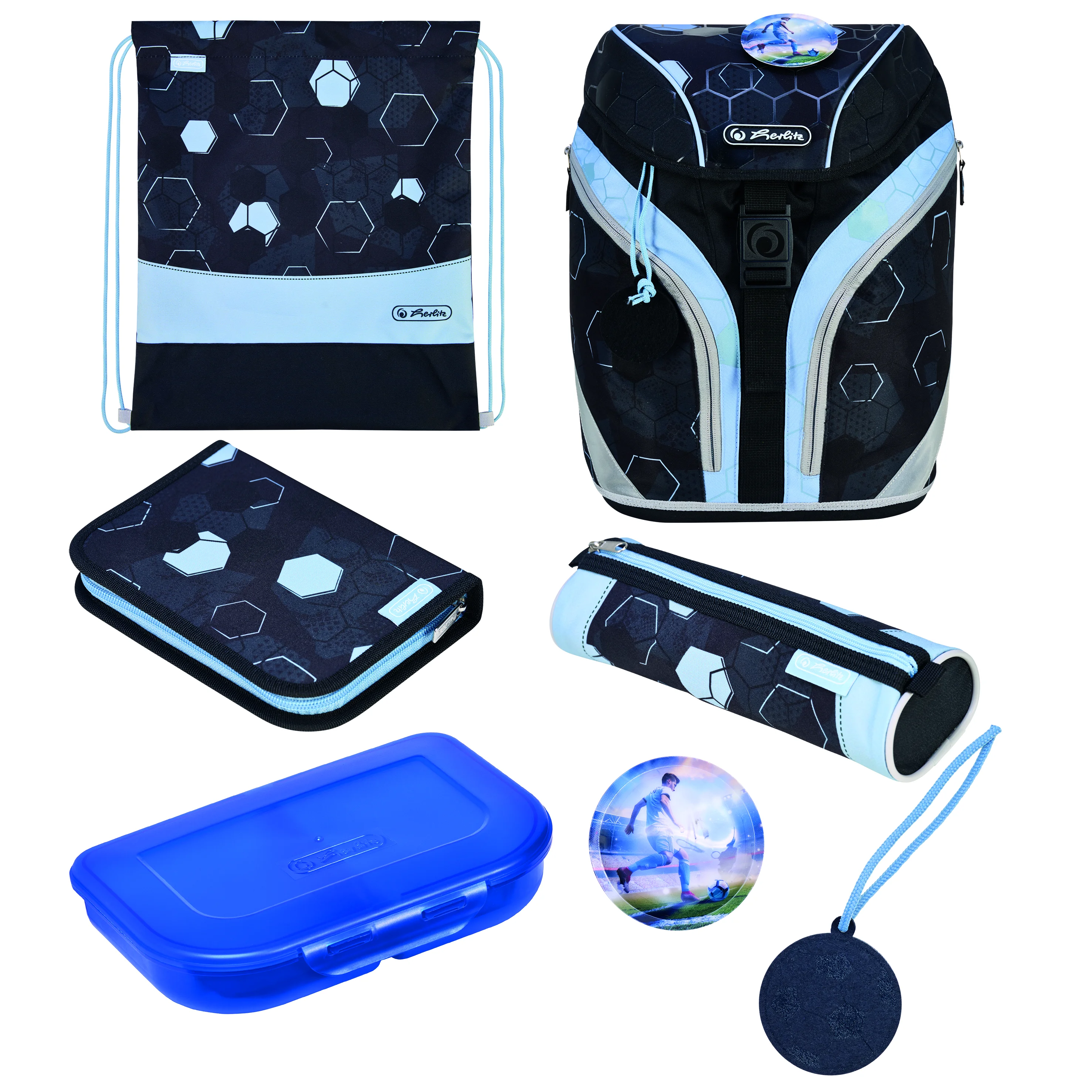herlitz Schulranzen SoftLight Plus "Cyber Soccer", schwarz/hellblau (EAN: 4008110395388)