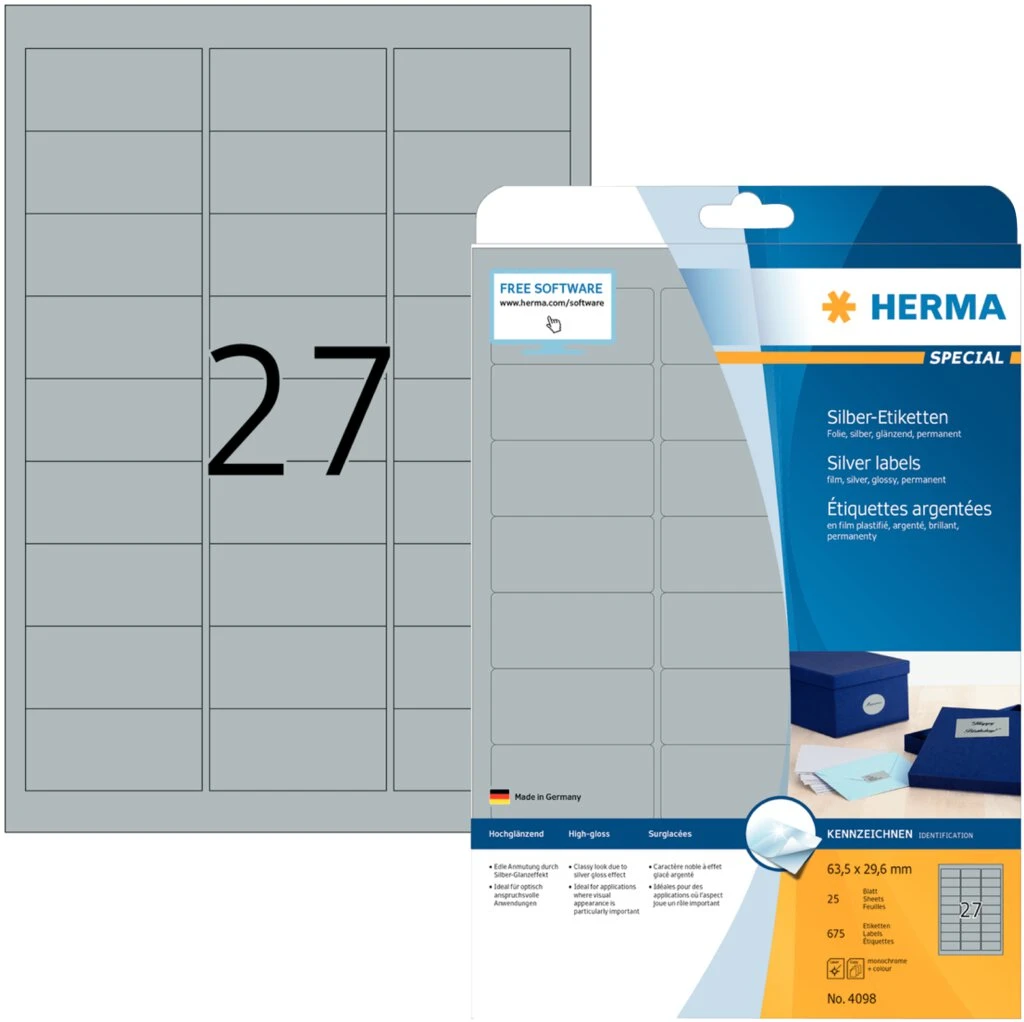 HERMA Silberfarbene Folien-Etiketten SPECIAL, 63,5 x 29,6 mm (EAN: 4008705040983)