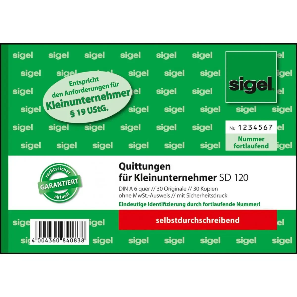 sigel Formularbuch "Quittung" für Kleinunternehmer (EAN: 4004360840838)