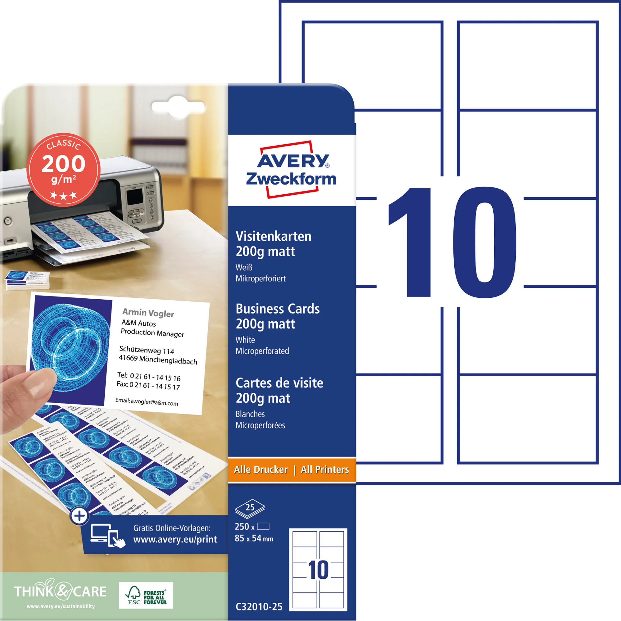 AVERY Zweckform Visitenkarten, 85 x 54 mm, weiß (EAN: 4004182242643)