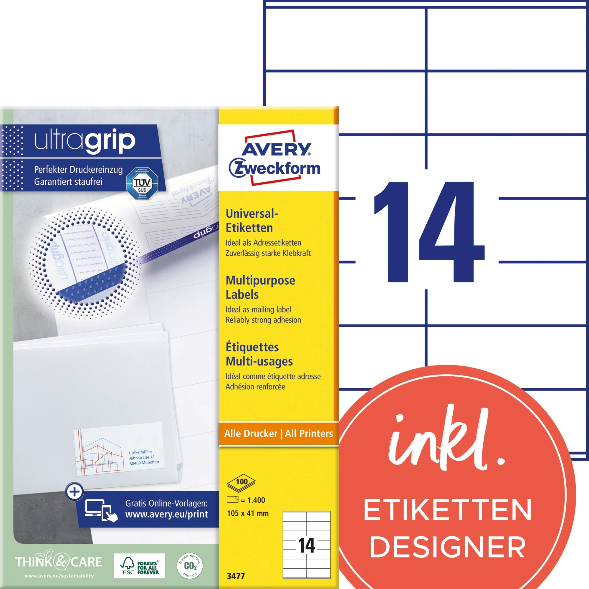 AVERY Zweckform Universal-Etiketten, 105 x 41 mm, weiß (EAN: 4004182034774)