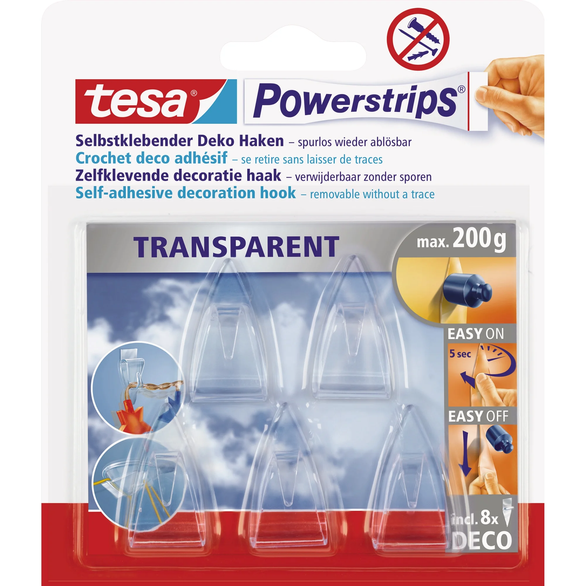 tesa Powerstrips DECO-HAKEN, Haltekraft: max. 0,2 kg, transparent (EAN: 4042448104847)