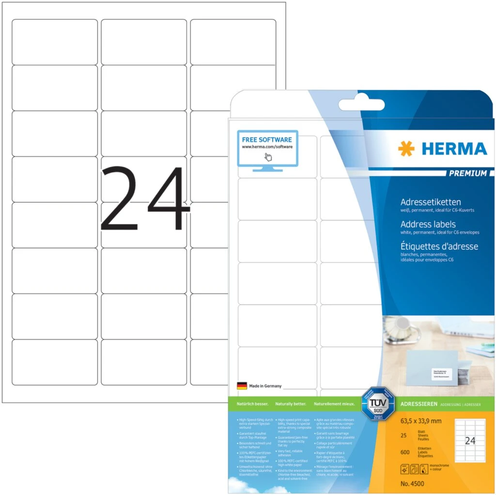 HERMA Universal-Etiketten PREMIUM, 63,5 x 33,9 mm, weiß (EAN: 4008705045001)