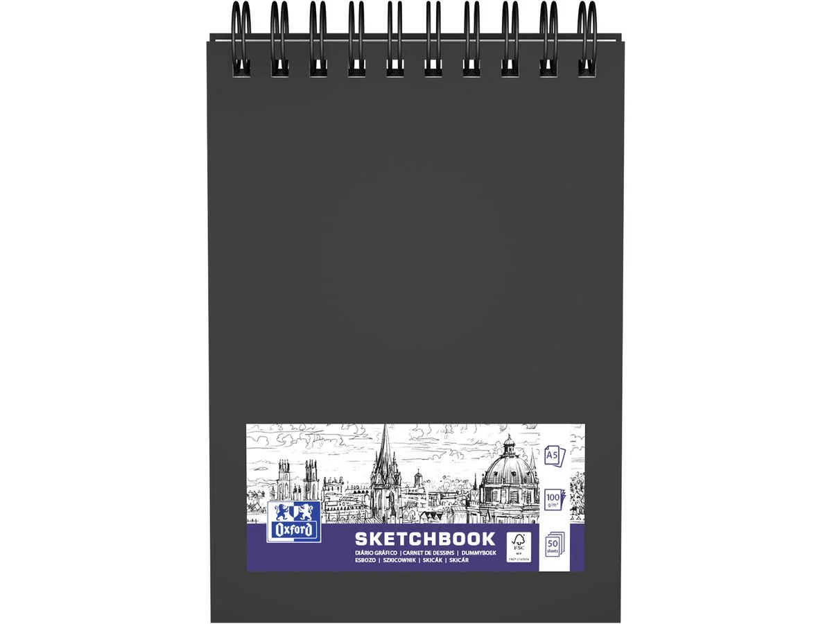 Oxford Skizzenbuch Spiralbindung, DIN A5, 50 Blatt, schwarz (EAN: 5904017391029)
