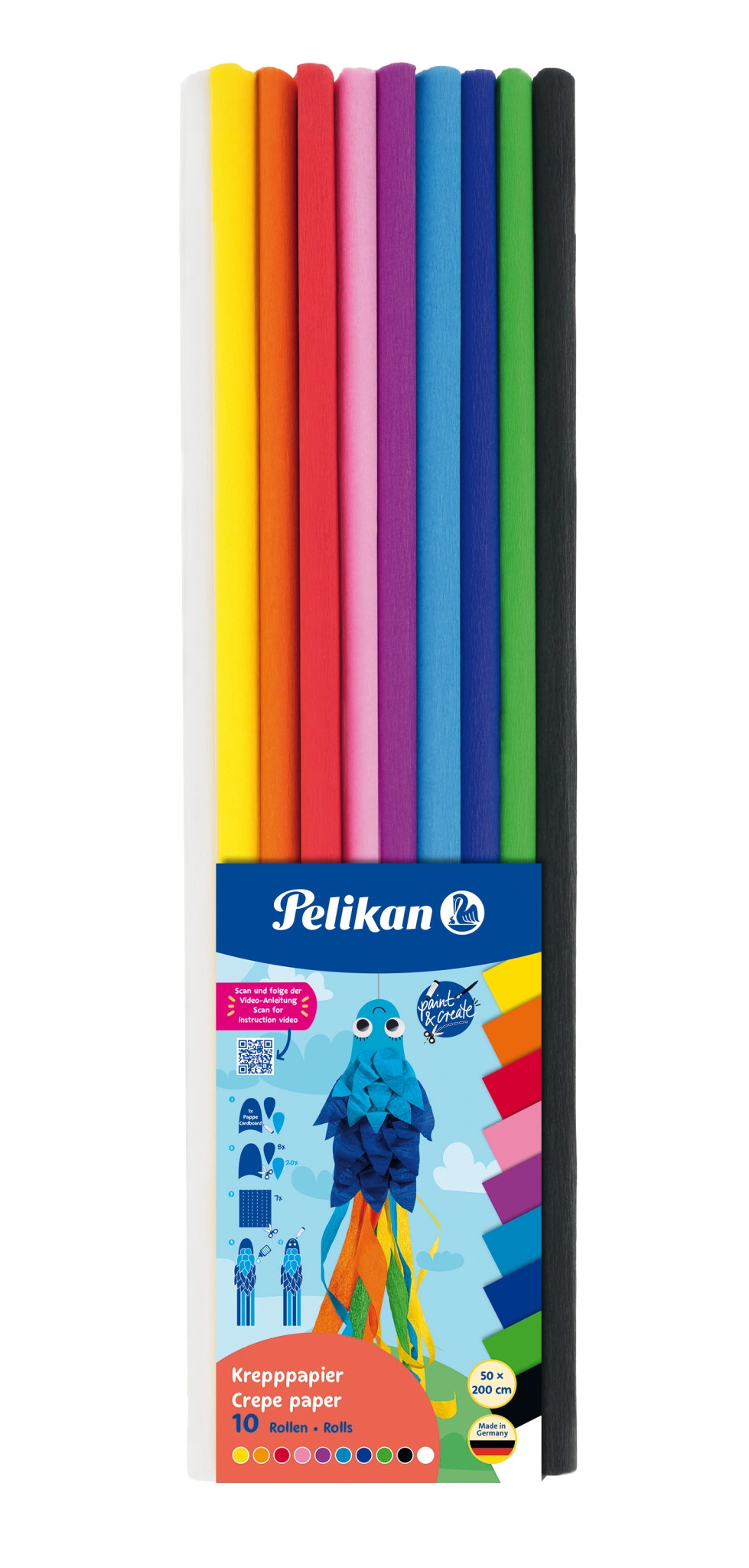 Pelikan Krepp-Papier, (B)500 x (L)2,0 m, farbig sortiert (EAN: 4012700101624)