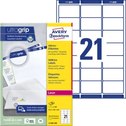 AVERY Zweckform QuickPEEL Adress-Etiketten, 63,5 x 38,1 mm, weiß (EAN: 4004182471609)