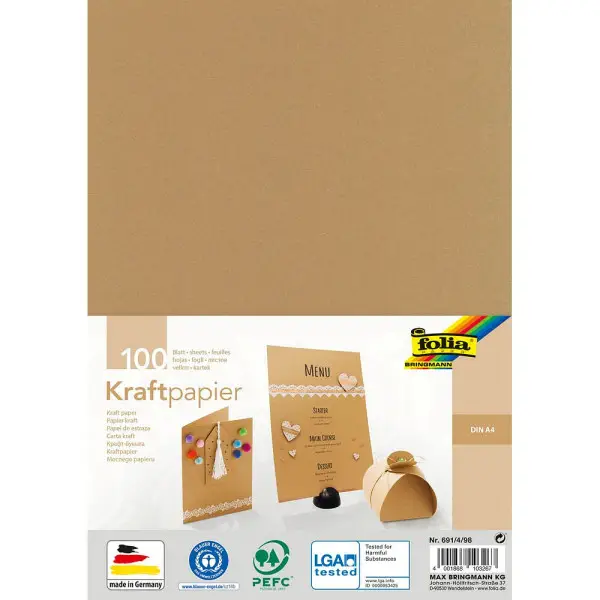 folia Kraftpapier, 120 g/qm, DIN A4, 100 Blatt, natur (EAN: 4001868103267)