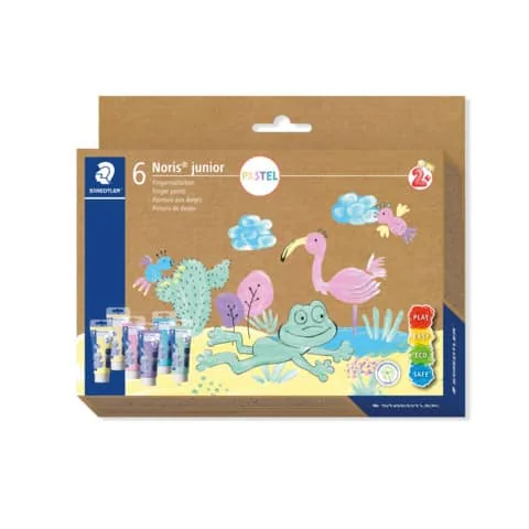 STAEDTLER Fingerfarbe Noris junior PASTEL, 6er Kartonetui, vanille, rosé, aqua, pfirsich, mint, flieder (EAN: 4007817139745)
