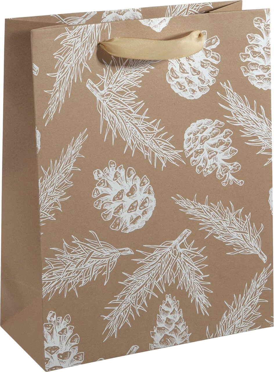 sigel Weihnachts-Geschenktüte "Pine Cones and Pine Branches", braun/weiß (EAN: 4004360777691)