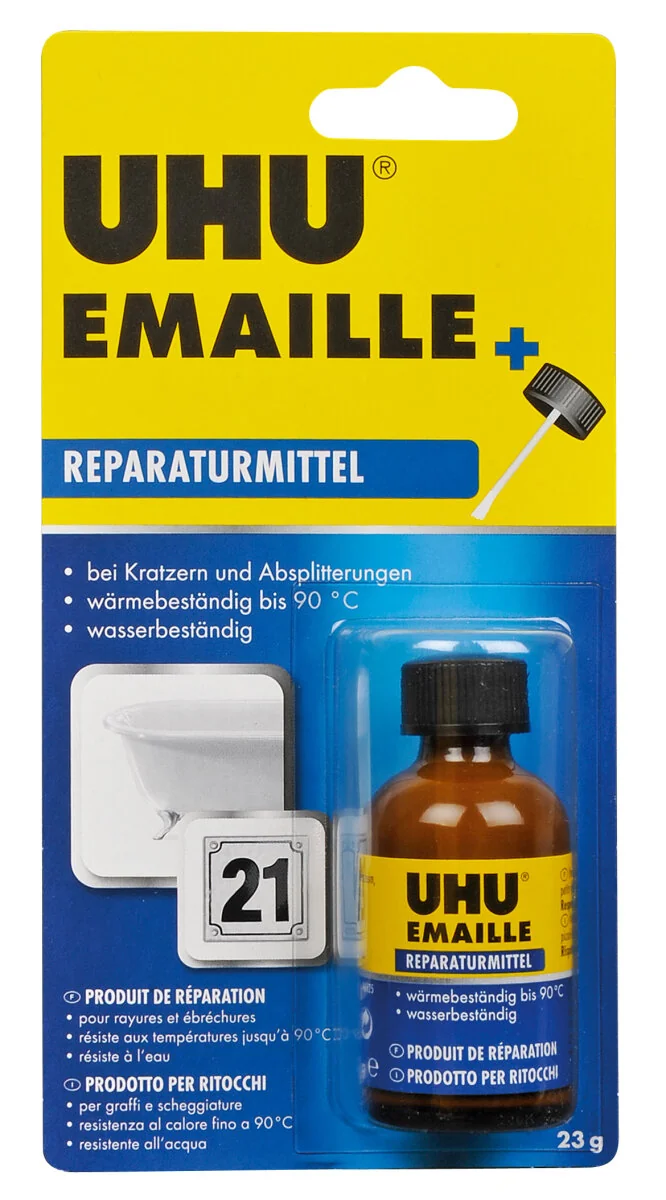 UHU EMAILLE Reparaturmittel, 23 g Pinselflasche, auf Blister, weiß (EAN: 4026700468250)