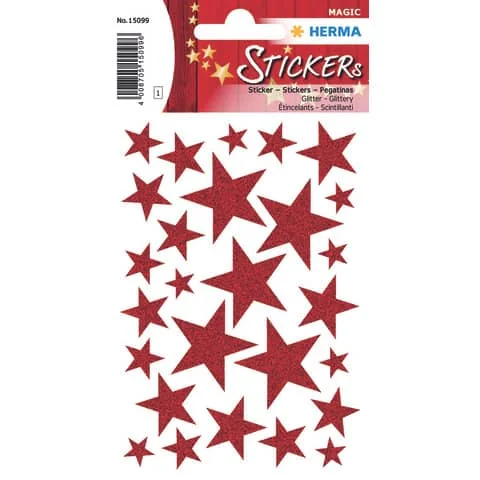 HERMA Weihnachts-Sticker MAGIC "Sterne rot", glittery (EAN: 4008705150996)