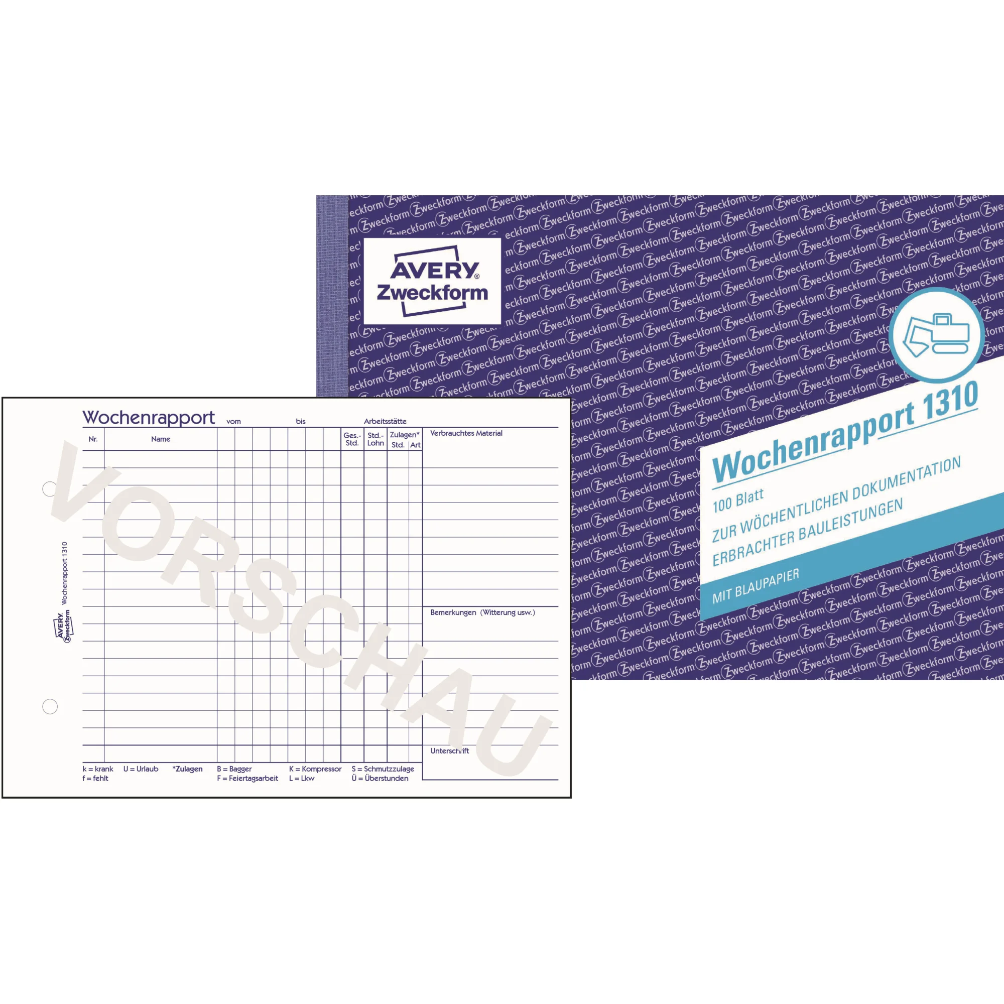 AVERY Zweckform Formularbuch "Wochenrapport", A5 quer (EAN: 4004182013106)