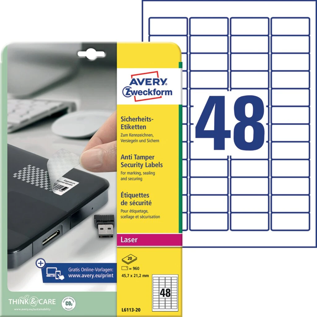 AVERY Zweckform Sicherheitsetiketten, 45,7 x 21,2 mm (EAN: 4004182061138)