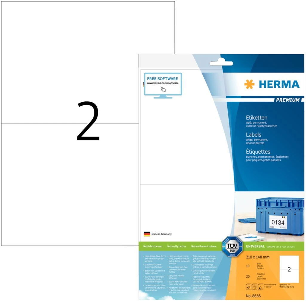 HERMA Universal-Etiketten PREMIUM, 210 x 148 mm, weiß (EAN: 4008705086363)