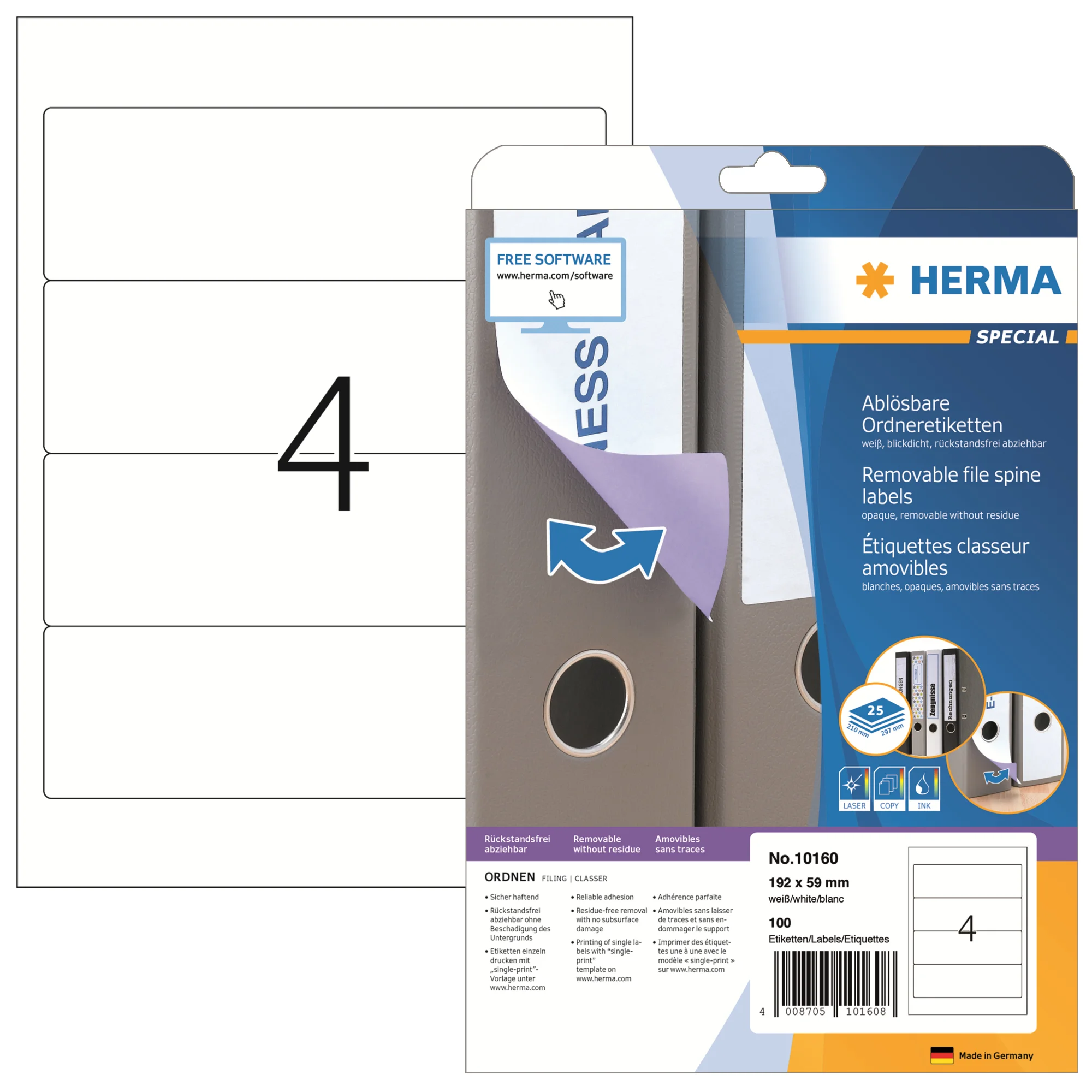 HERMA Ordnerrücken-Etiketten SPECIAL, 192 x 59 mm, weiß (EAN: 4008705101608)