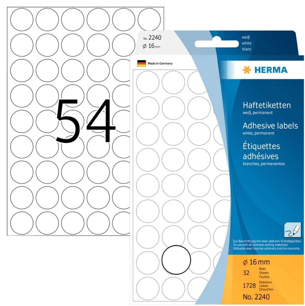 HERMA Markierungspunkte, Durchmesser: 16 mm, weiß (EAN: 4008705022408)