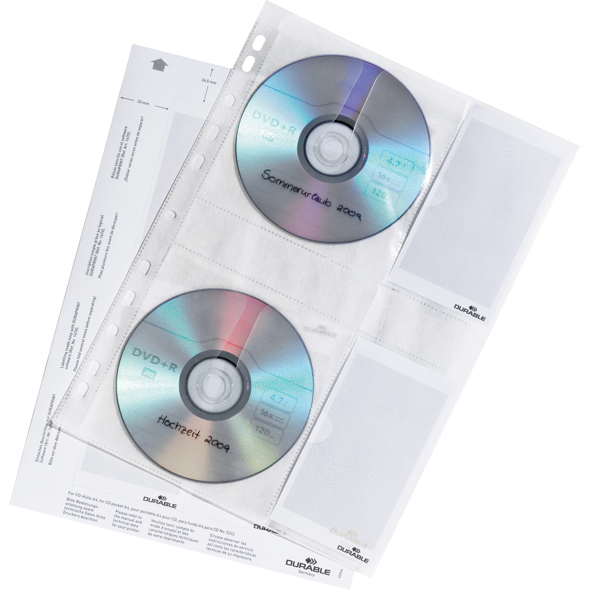 DURABLE CD-/DVD-Hülle COVER M, für 4 CD's, PP, DIN A4, transparent (EAN: 4005546501932)