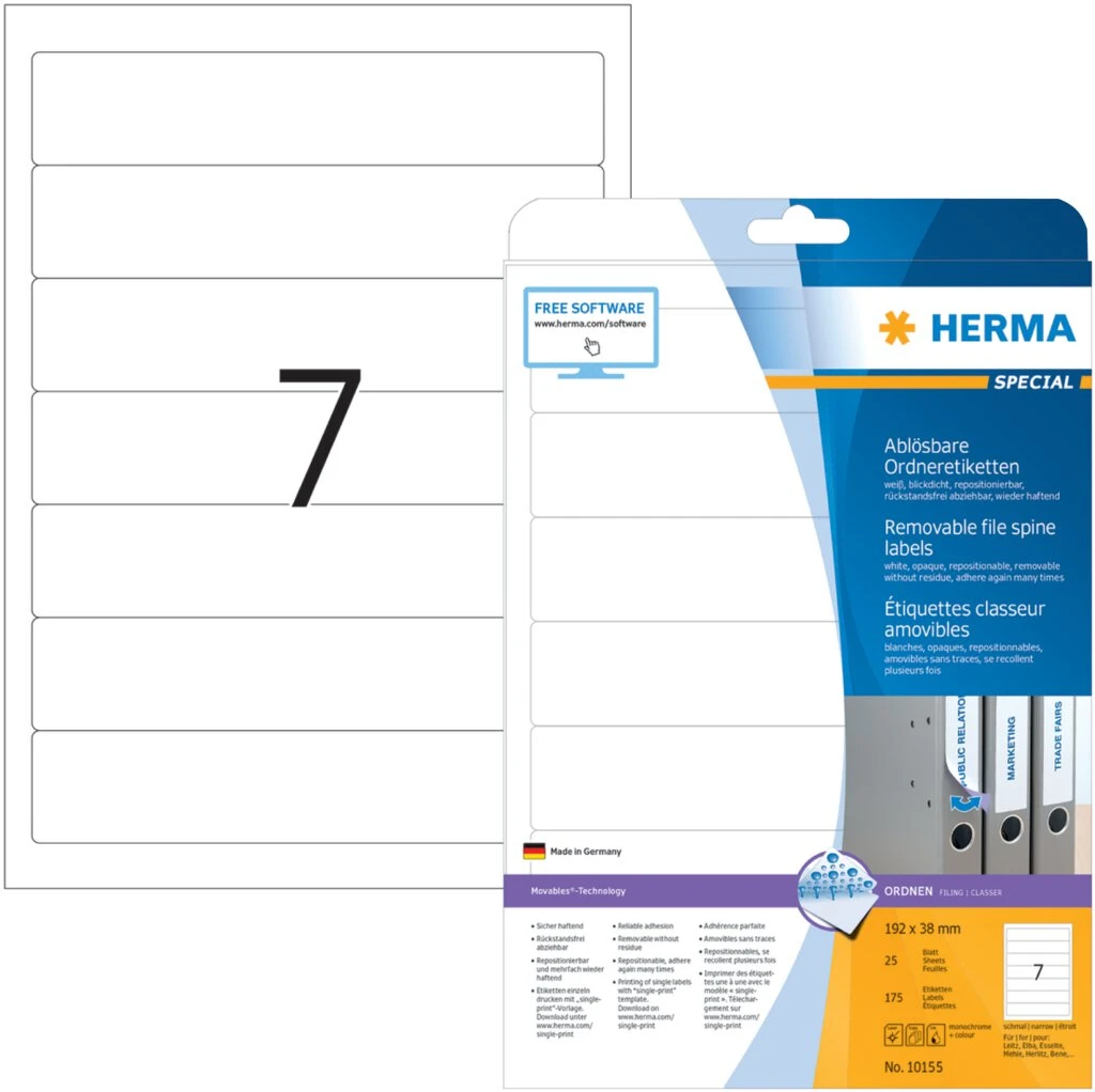 HERMA Ordnerrücken-Etiketten SPECIAL, 192 x 38 mm, weiß (EAN: 4008705101554)