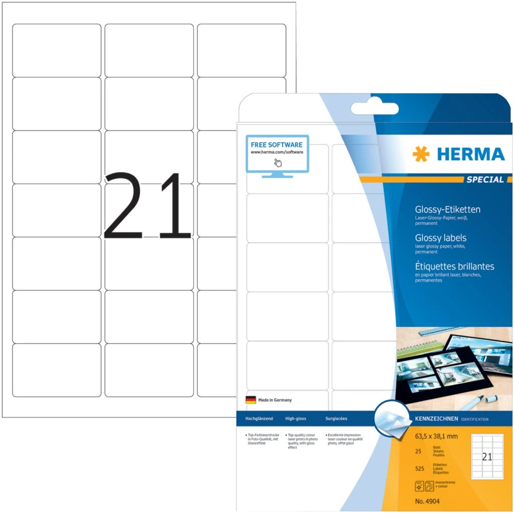 HERMA Hochglanz-Etiketten SPECIAL, 63,5 x 38,1 mm, weiß (EAN: 4008705049047)
