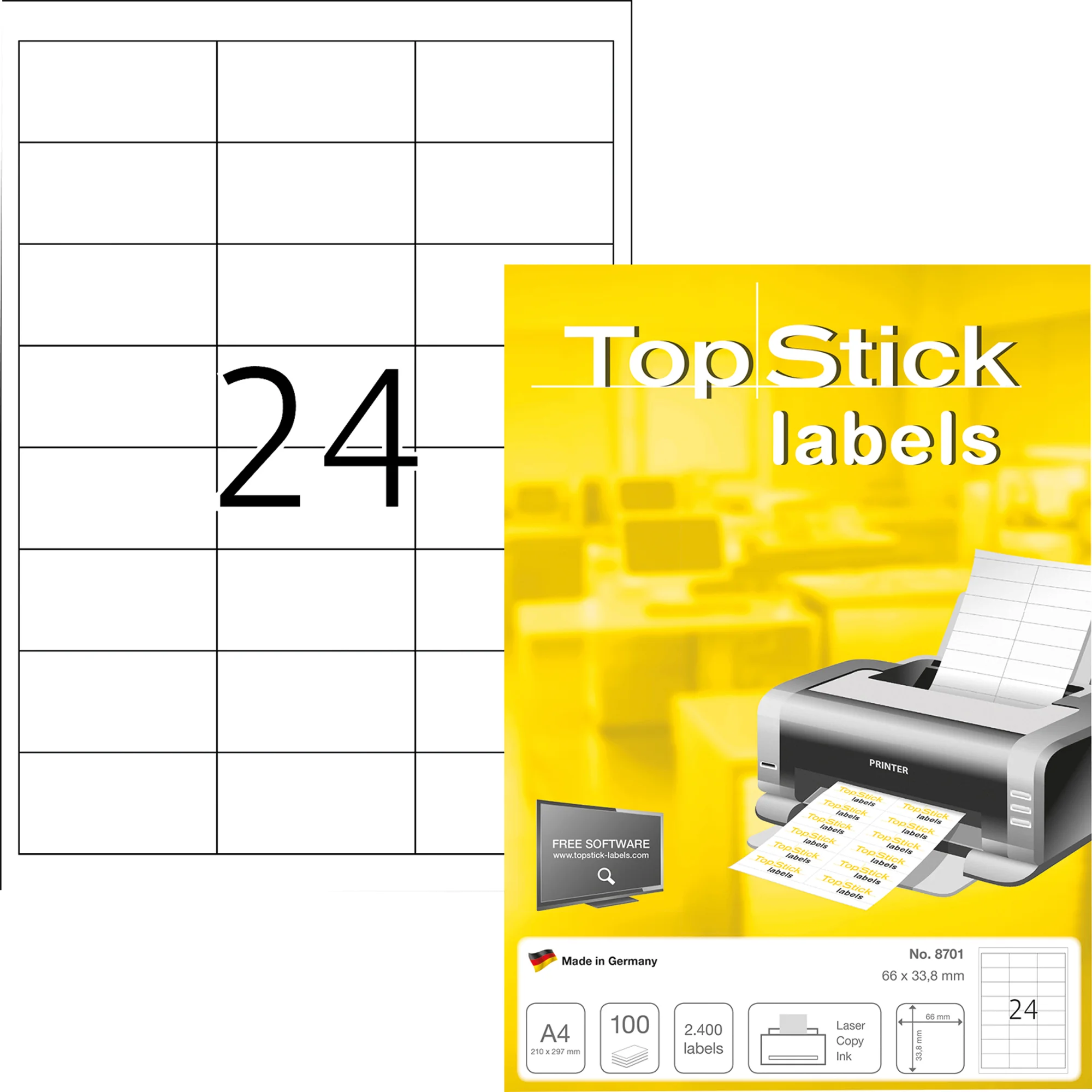 TOP STICK Universal-Etiketten, 66 x 33,8 mm, weiß, 100 Blatt (EAN: 4023145087015)
