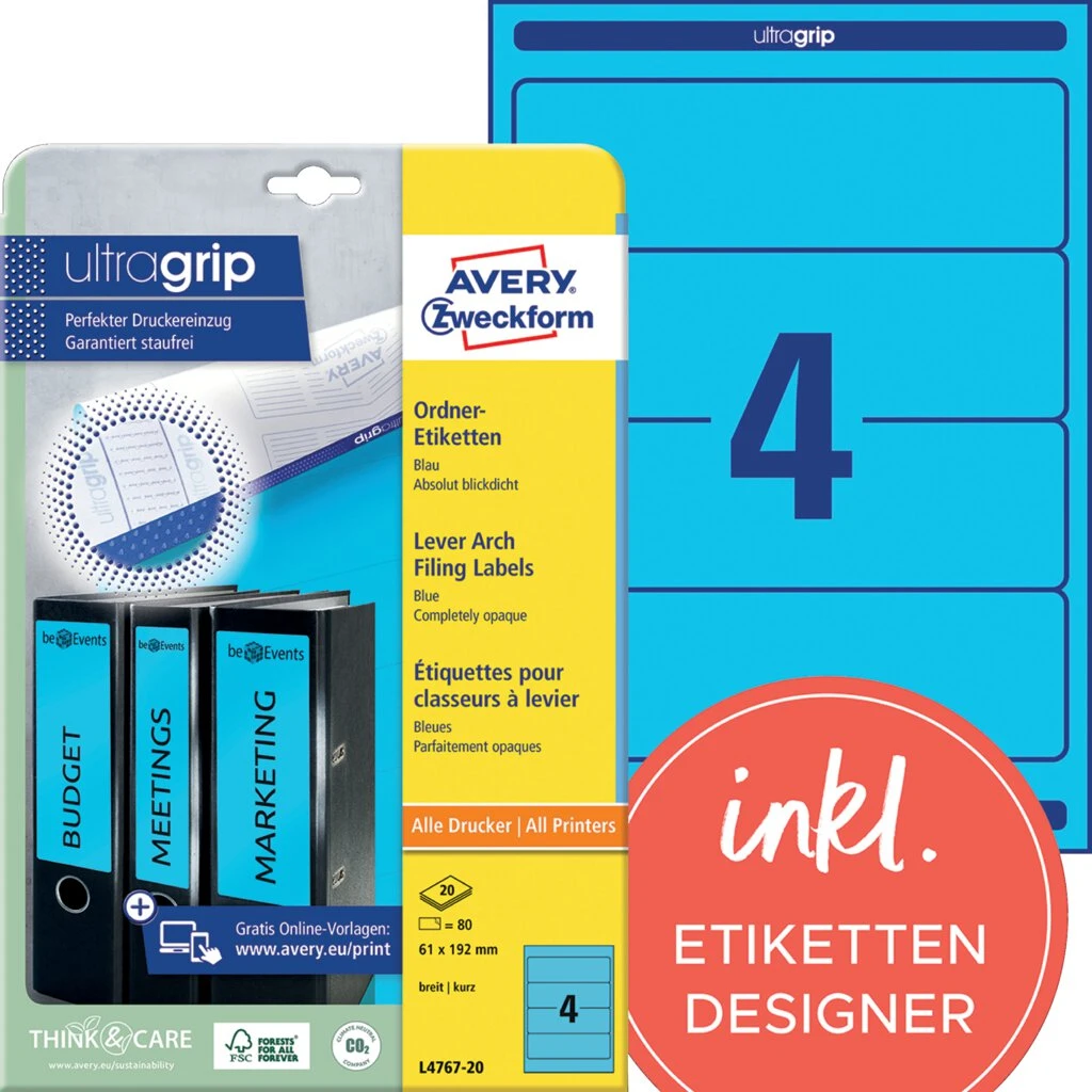 AVERY Zweckform Ordnerrücken-Etiketten, 61 x 192 mm, blau (EAN: 4004182047675)