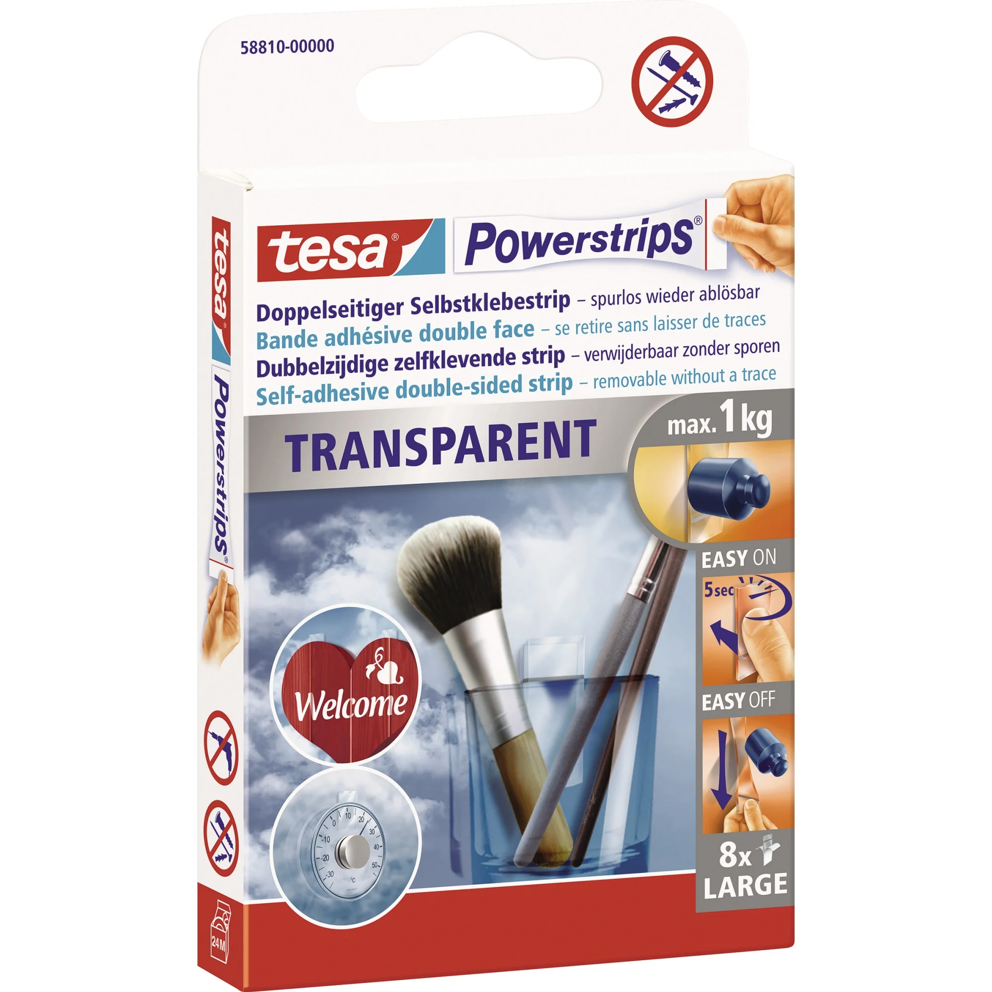 tesa Powerstrips TRANSPARENT, Haltekraft: max. 1,0 kg (EAN: 4042448228161)