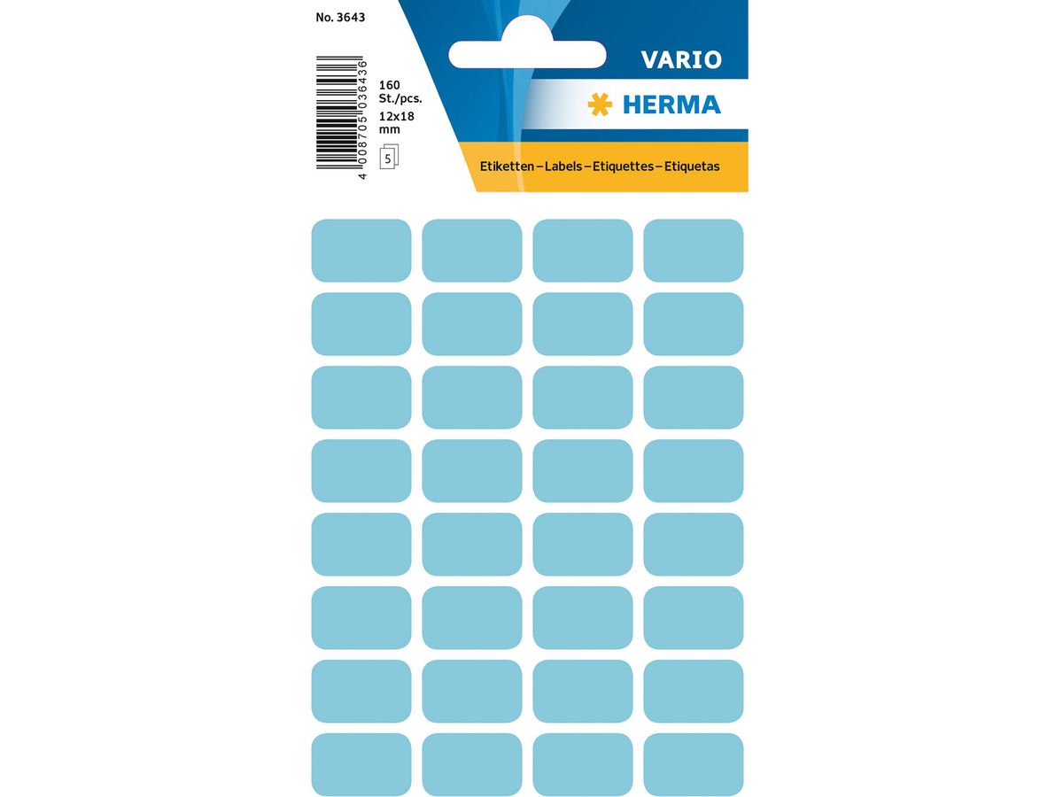 HERMA Vielzweck-Etiketten, 12 x 18 mm, blau, Kleinpackung (EAN: 4008705036436)