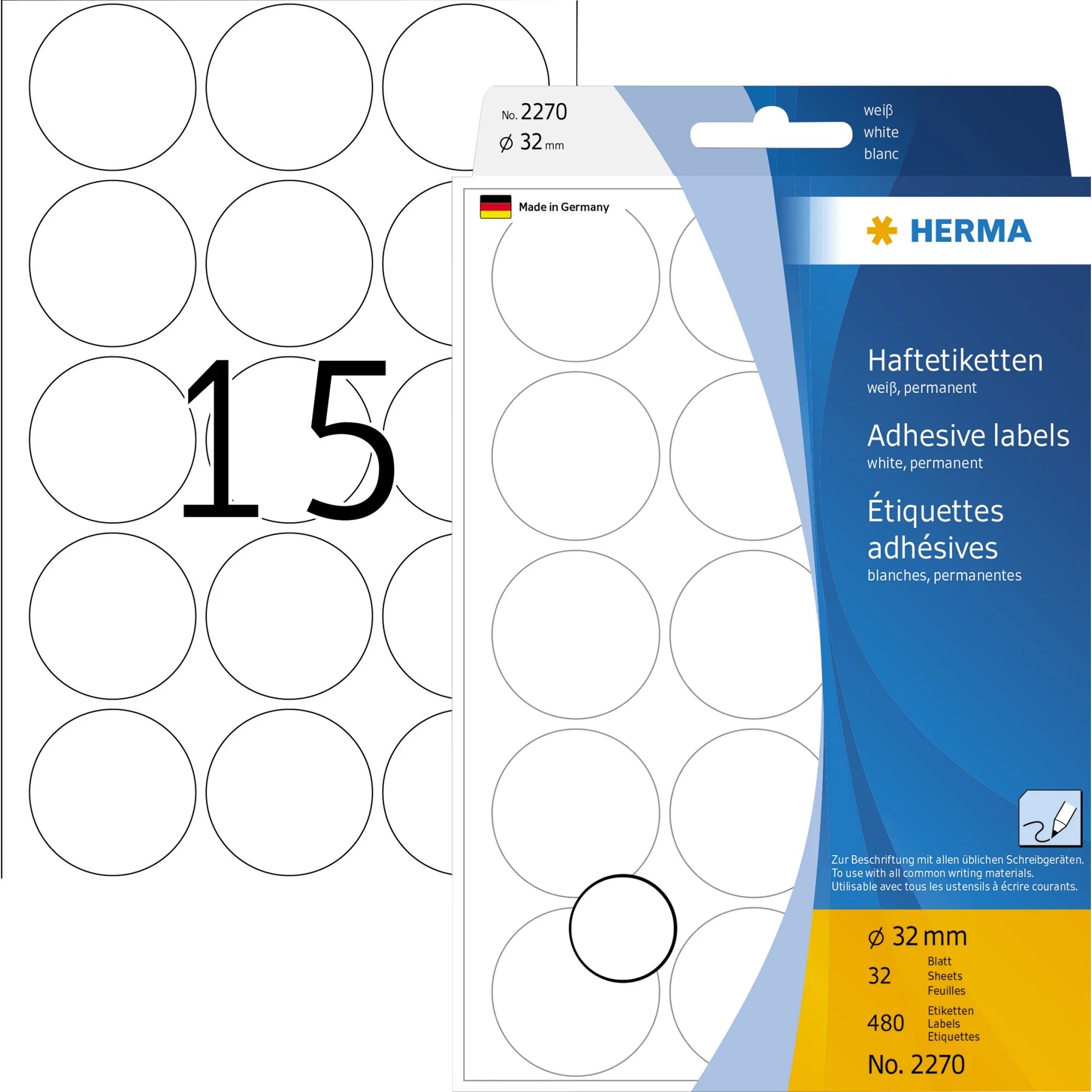 HERMA Markierungspunkte, Durchmesser: 32 mm, weiß (EAN: 4008705022705)