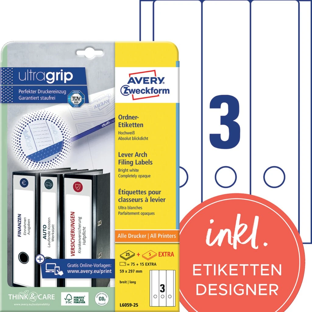AVERY Zweckform Ordnerrücken-Etiketten, 59 x 297 mm, weiß (EAN: 4004182060599)
