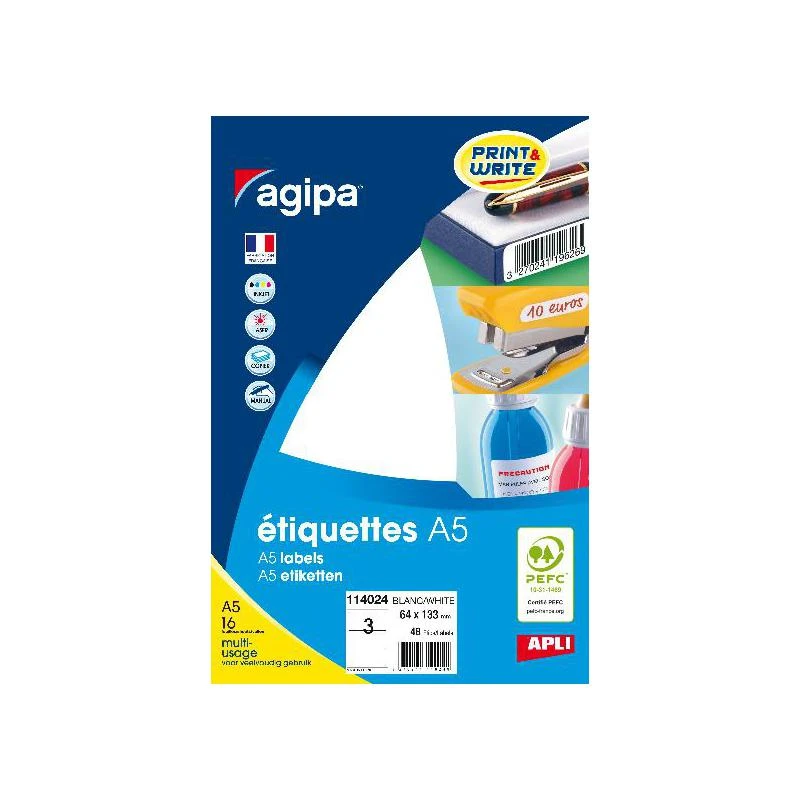 agipa Universal-Etiketten, 64 x 133 mm, weiß (EAN: 3270241140248)