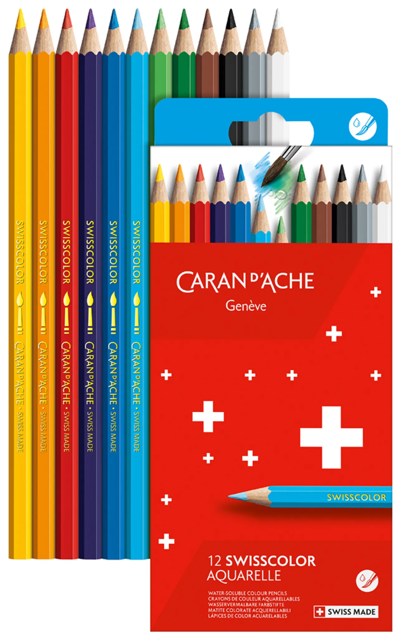 CARAN D'ACHE Buntstifte SWISSCOLOR Aquarelle,12er Kartonetui (EAN: 7630002343268)