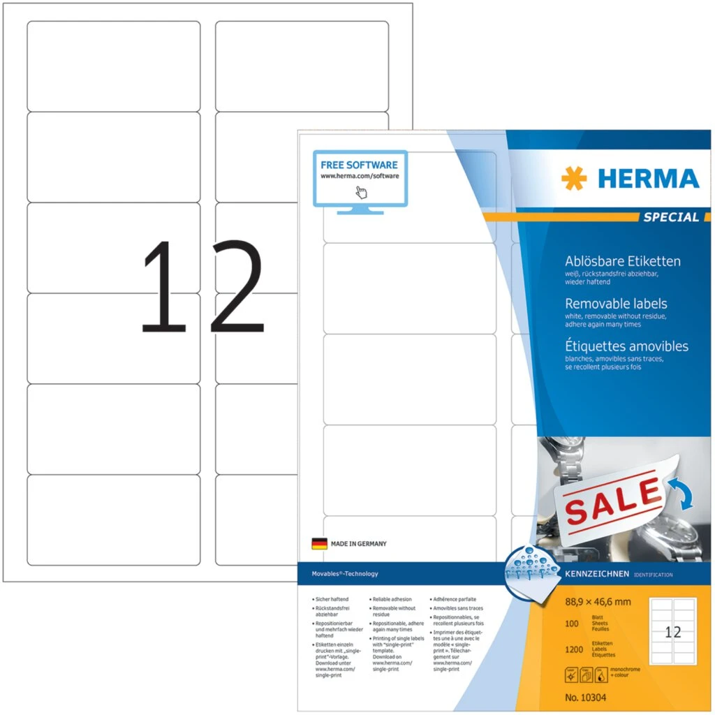 HERMA Universal-Etiketten SPECIAL, 88,9 x 46,6 mm, weiß (EAN: 4008705103046)