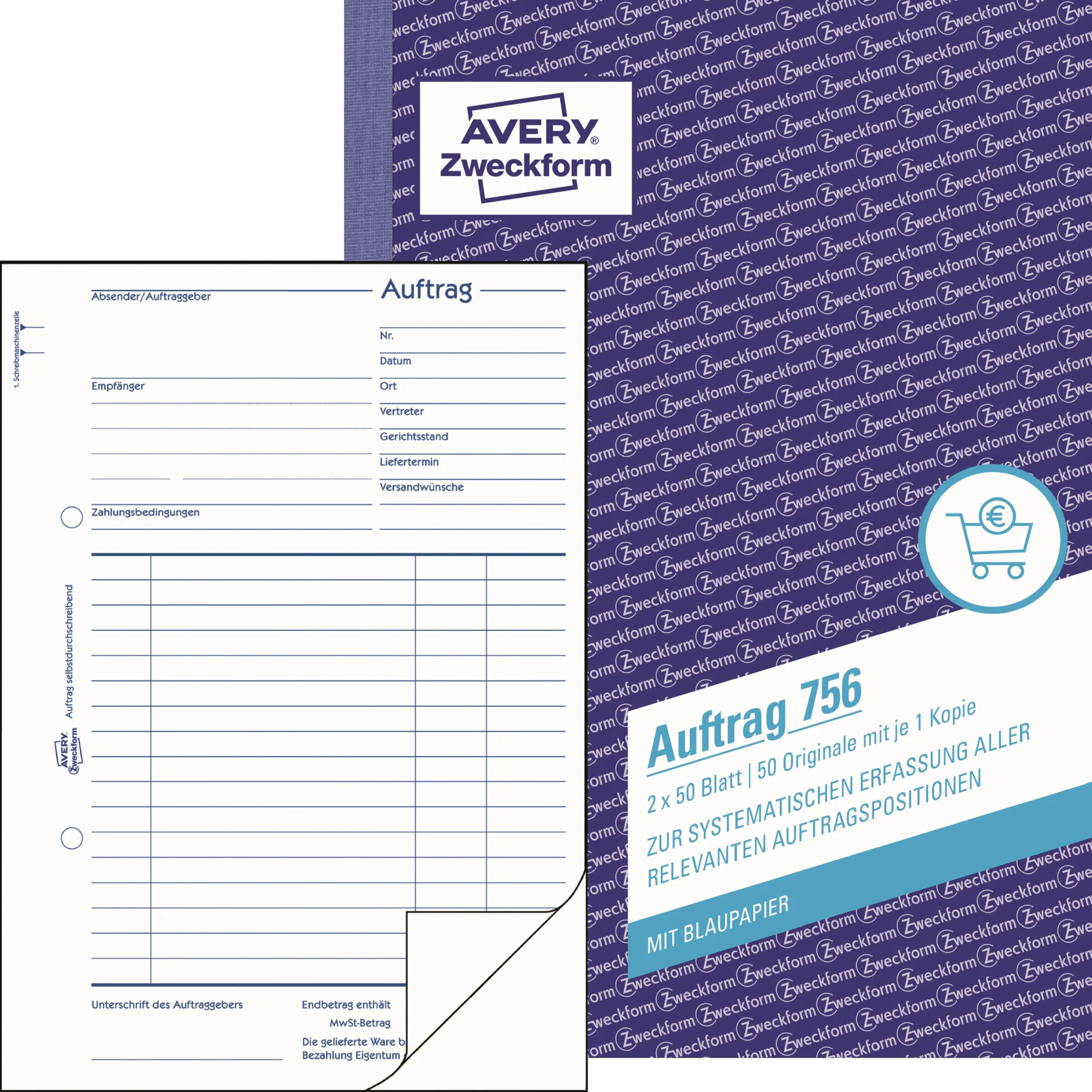 AVERY Zweckform Formularbuch "Auftrag", A5, 2 x 50 Blatt (EAN: 4004182007563)