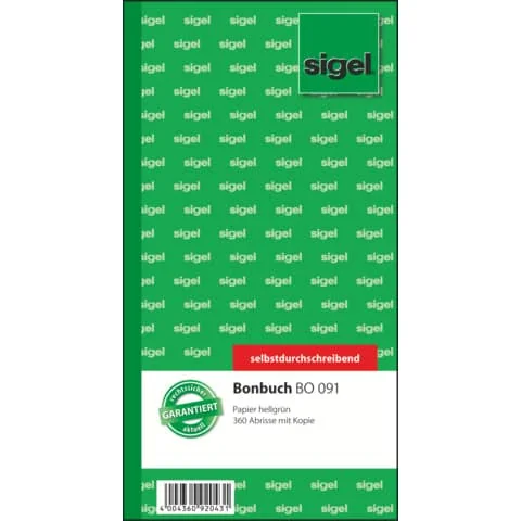 sigel Formularbuch "Bonbuch", 105 x 200 mm, SD, grün (EAN: 4004360920431)