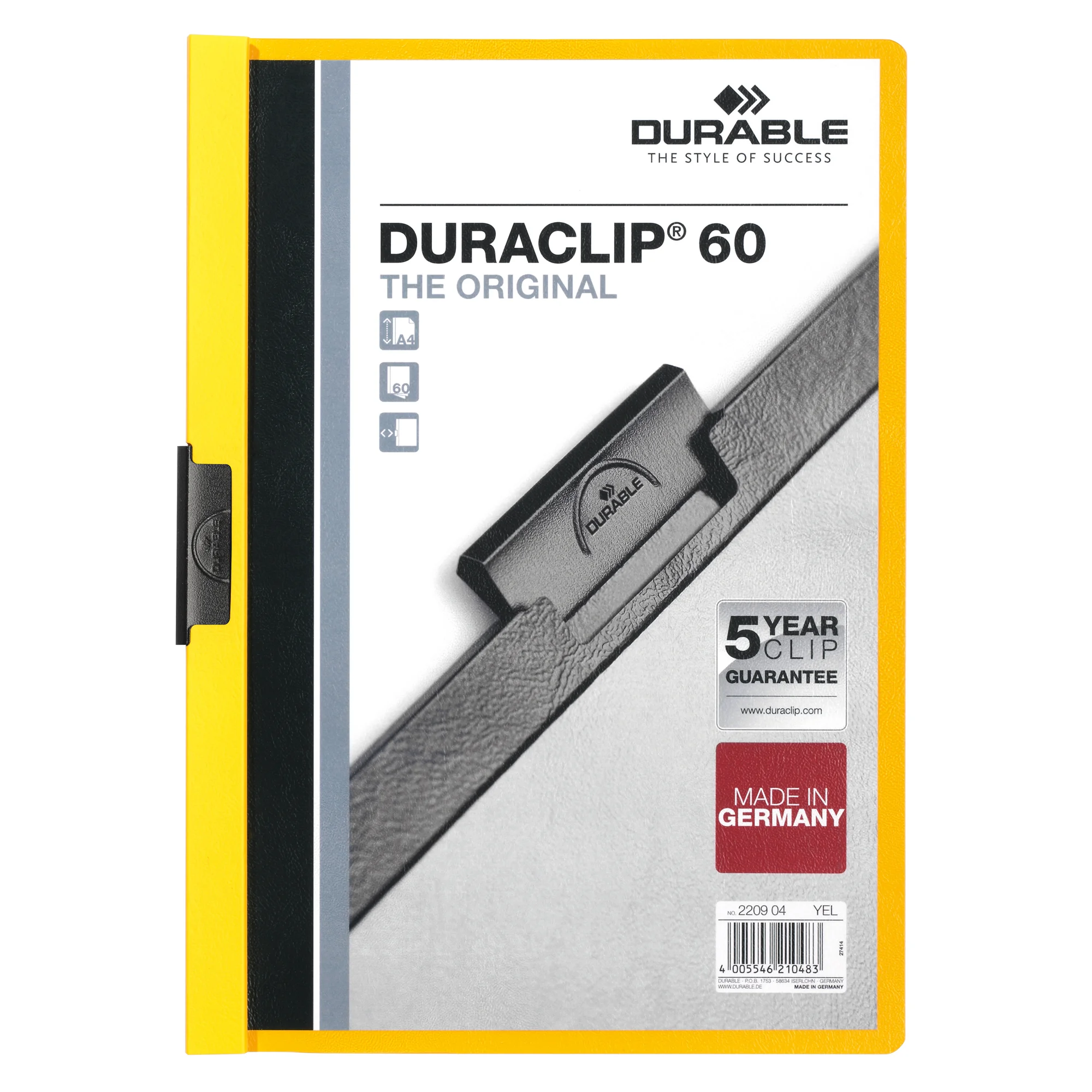 DURABLE Klemmhefter DURACLIP ORIGINAL 60, DIN A4, gelb (EAN: 4005546210483)