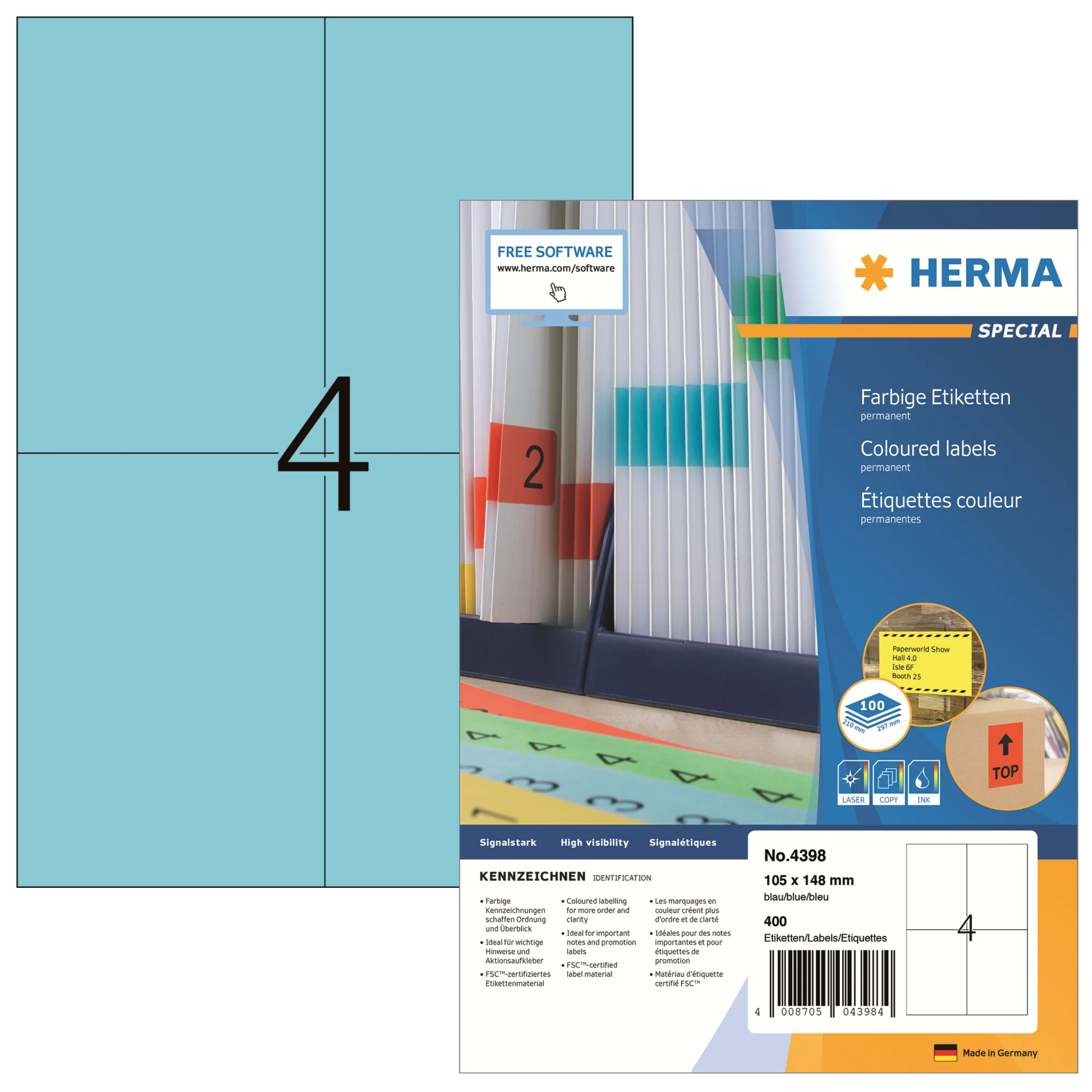 HERMA Universal-Etiketten SPECIAL, 105 x 148 mm, blau (EAN: 4008705043984)