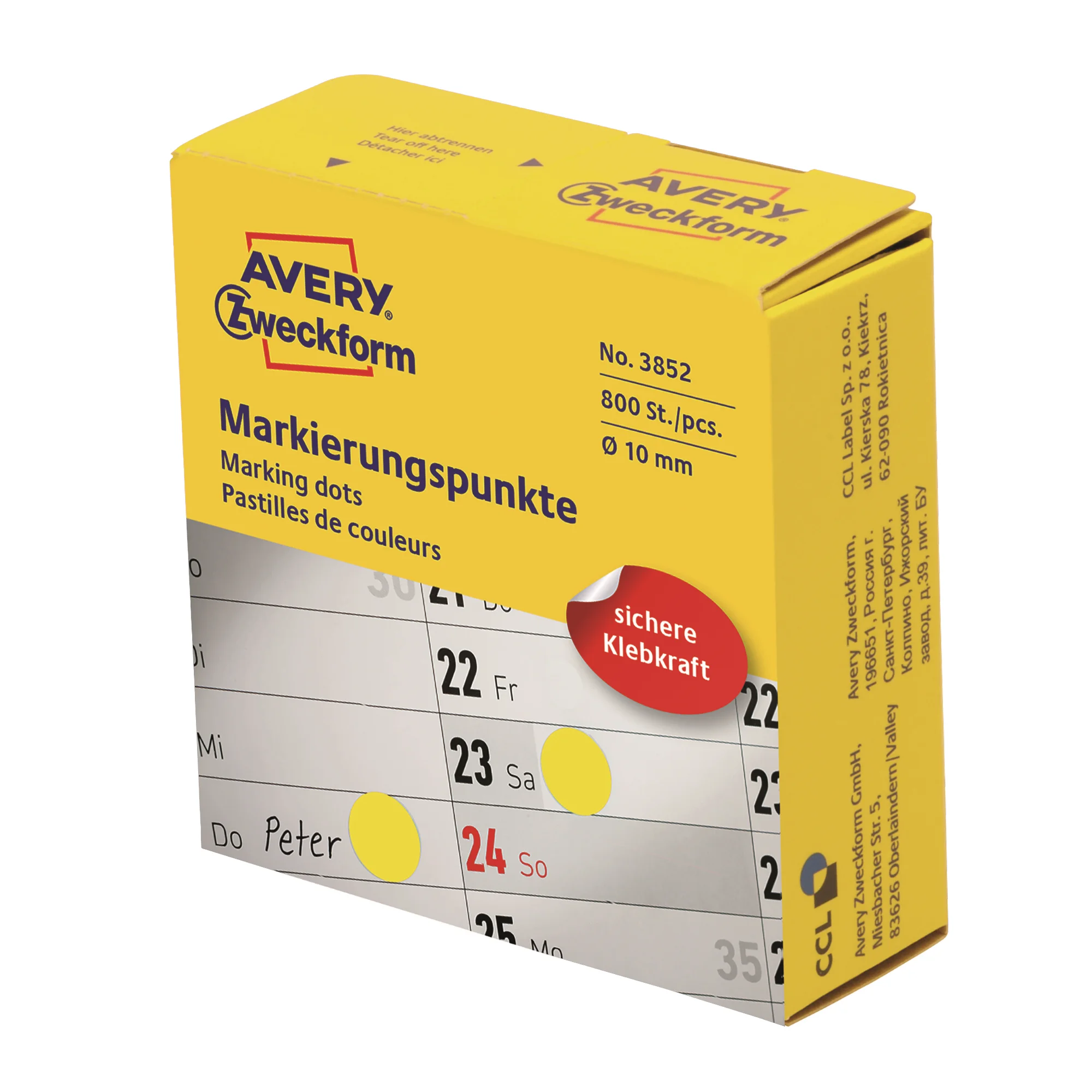 AVERY Zweckform Markierungspunkte, 10 mm, gelb, Spender (EAN: 4004182038529)