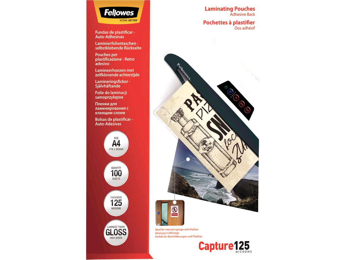 Fellowes Laminierfolientasche, selbstklebend, A4, 250 mic (EAN: 0043859641529)