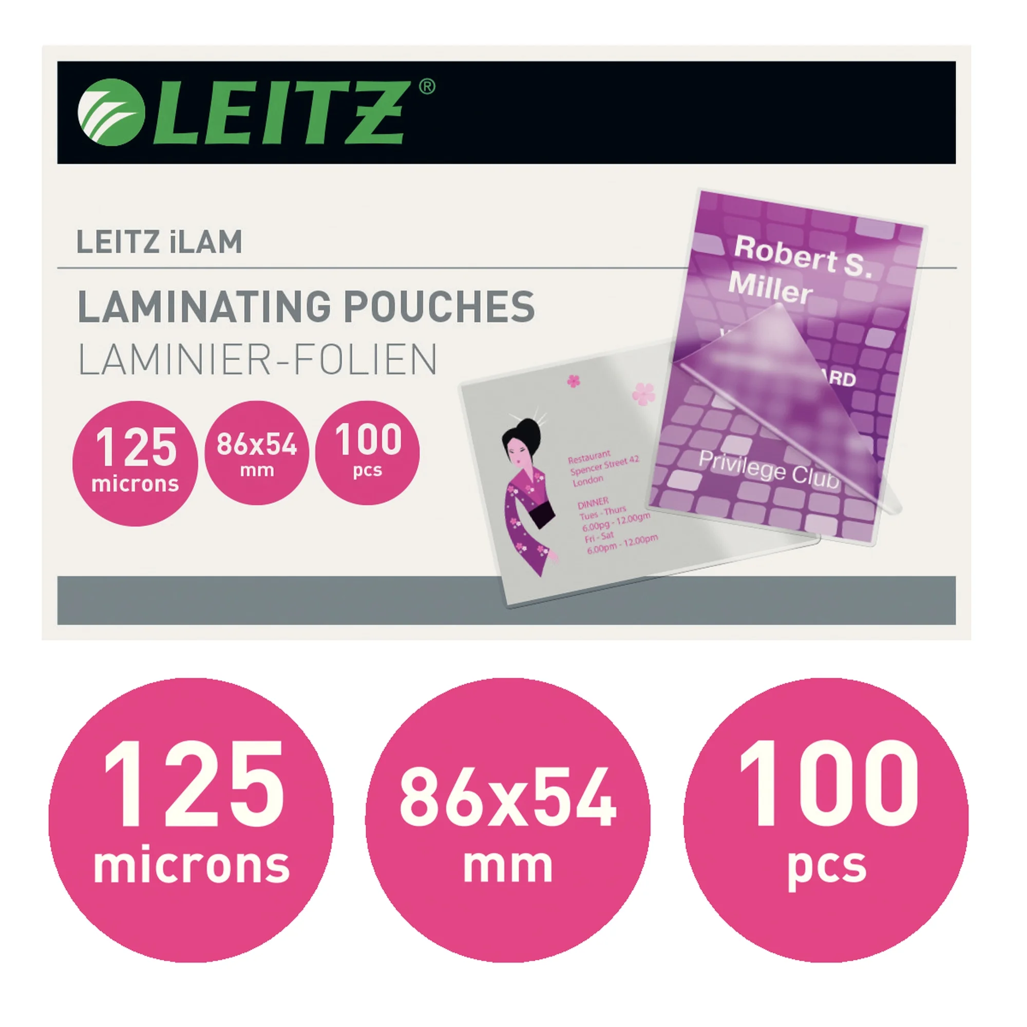 LEITZ Laminierfolientasche, 54 x 86 mm, 250 mic (EAN: 5411313338103)